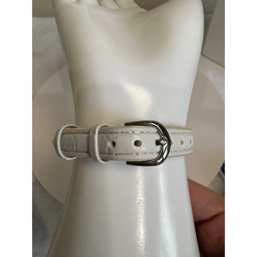 Women's Embassy crystal bezel Pearl face Watch White croc band 9”
